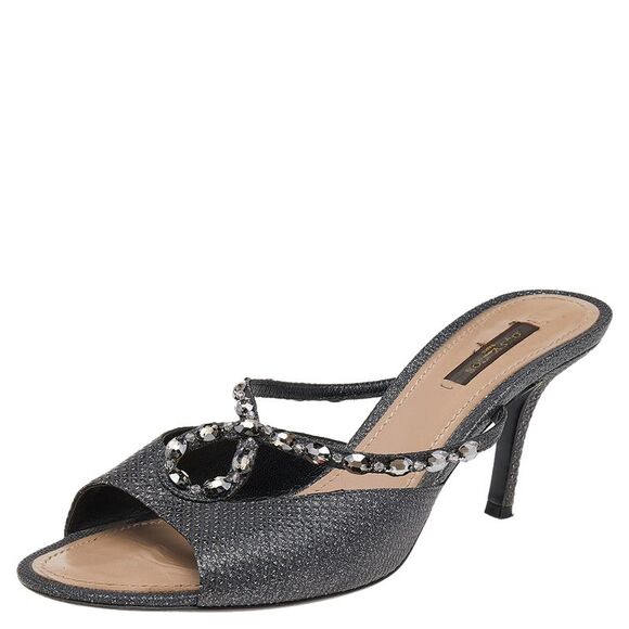 Louis Vuitton Black Leather Embellished Slide Sandals Size 39 - Picture 1 of 4